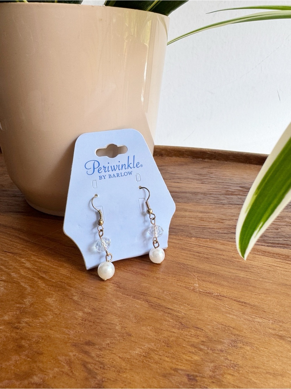 New Periwinkle by Barlow Gold Crystal Pearl Drop Earrings